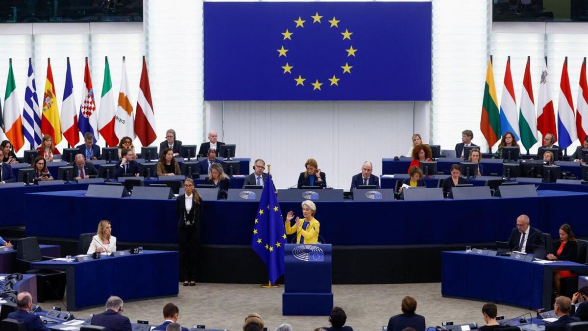 European Commission President Ursula von der Leyen delivers state of the European Union address to the European Parliament, in Strasbourg, France, on September 14, 2022. — Reuters