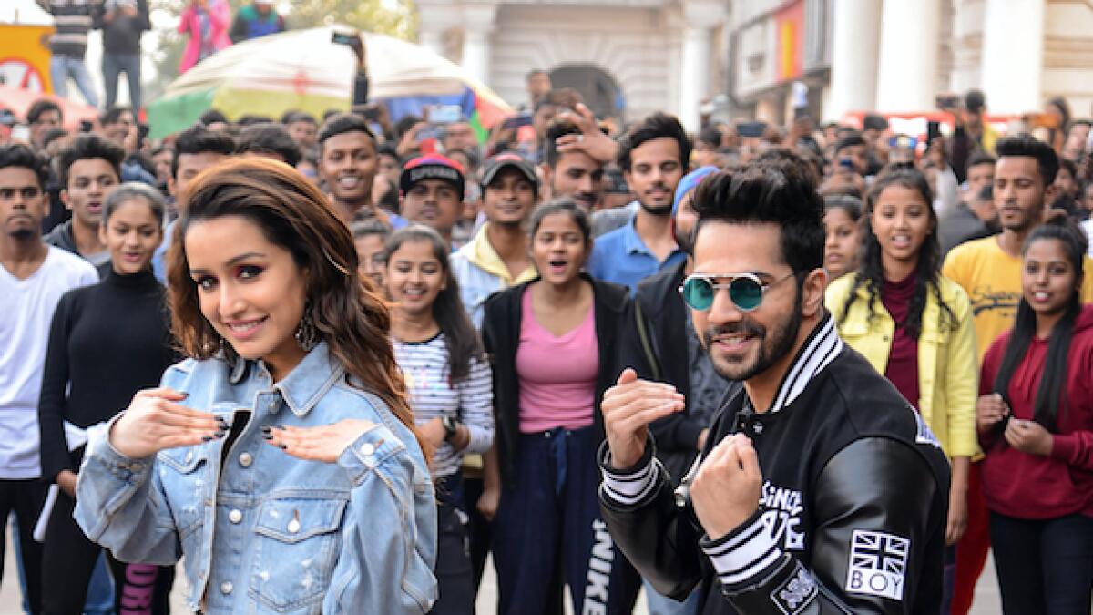 Varun Dhawan and Shraddha Kapoor during the promotion of their upcoming film Street Dancer 3D at Connaught Place in New Delhi yesterday.