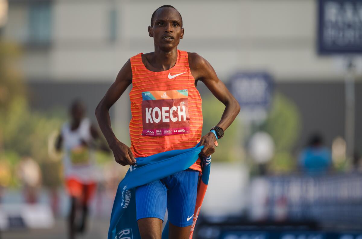 Benard Koech of Kenya after winning the race. — Supplied photo
