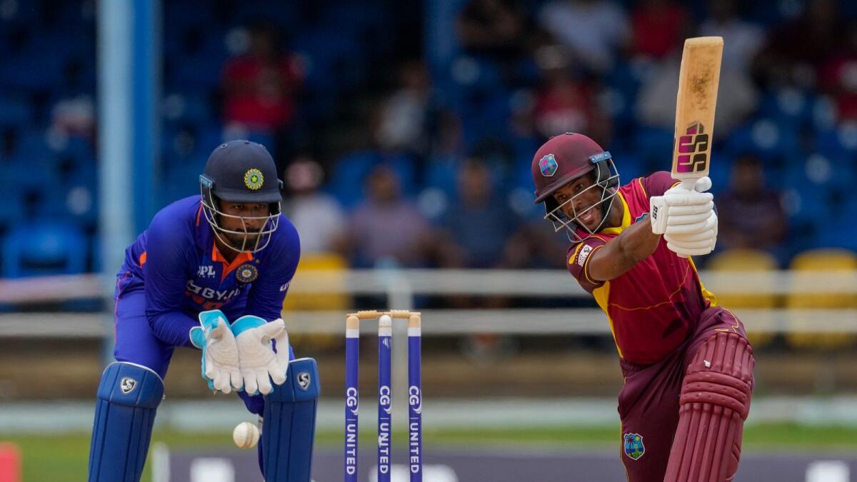 West Indies' Shai Hope plays a shot against India during the second ODI on Sunday. — AP