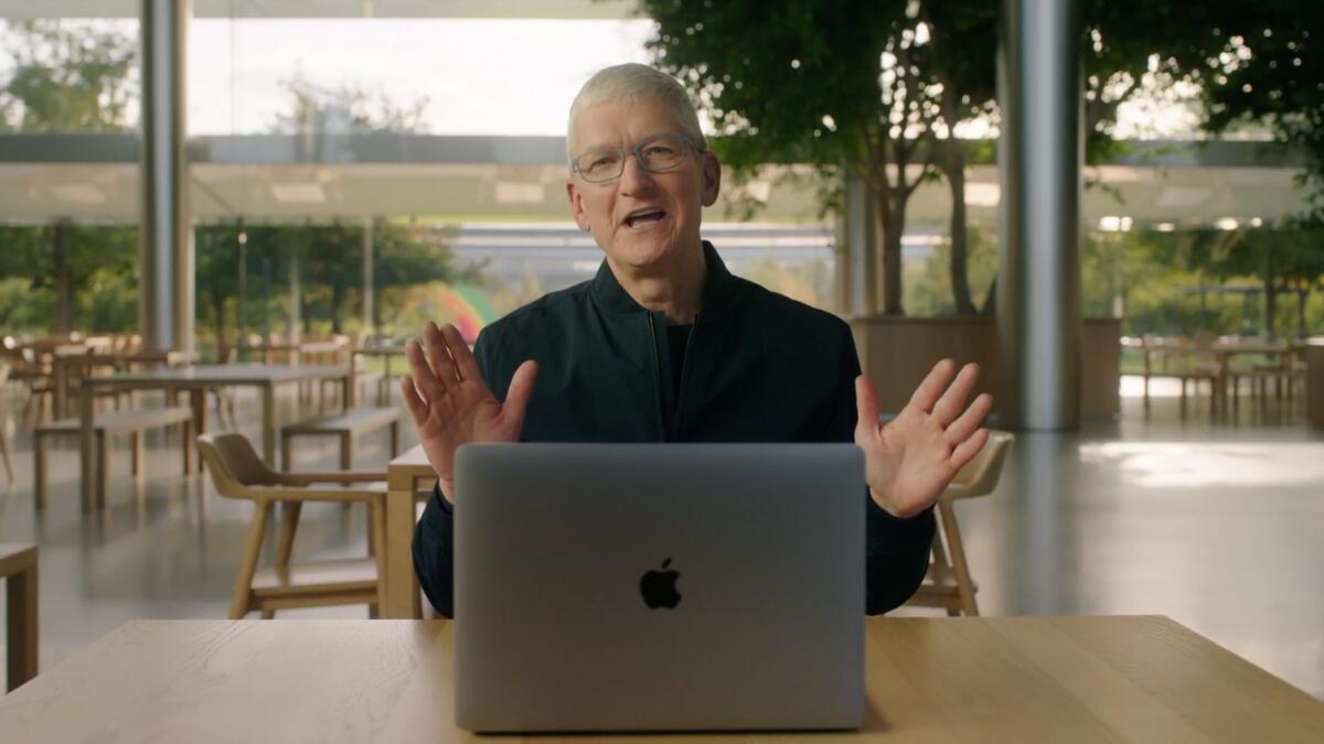 Apple CEO Tim Cook during the virtual event introducing the new Macs that are powered by the M1 chip.