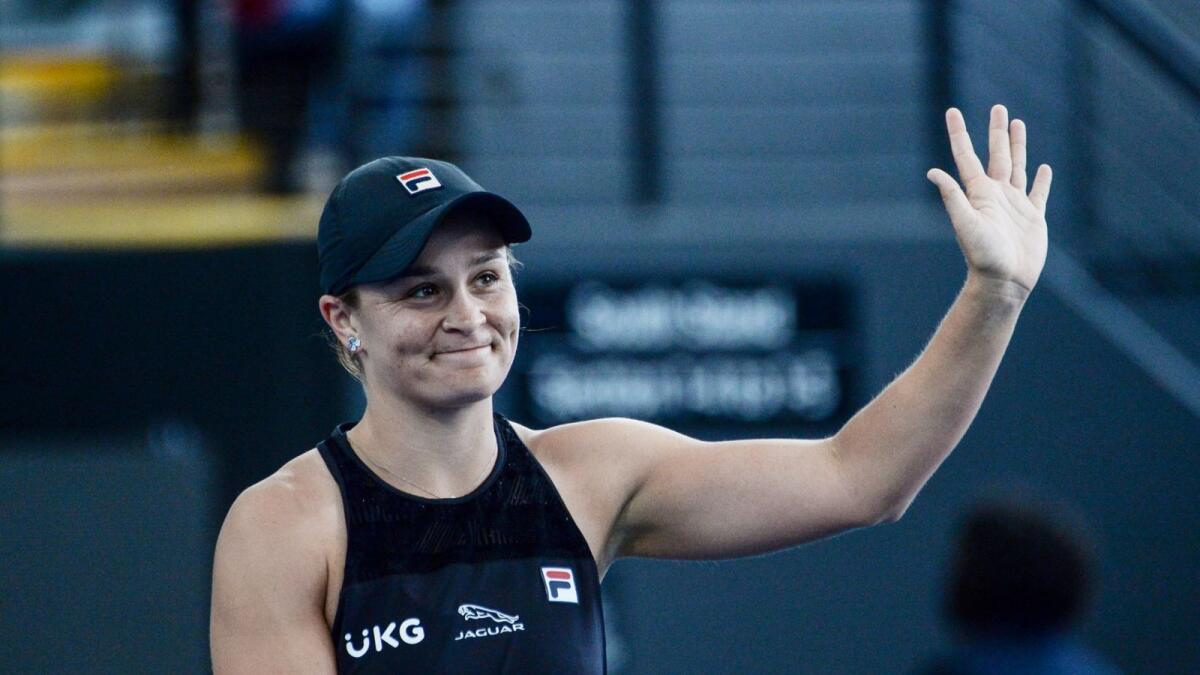 Australian Ash Barty celebrates after defeating Sofia Kenin of the US at the Adelaide International WTA women's singles tennis tournament in Adelaide on January 7, 2022. Photo: AFP