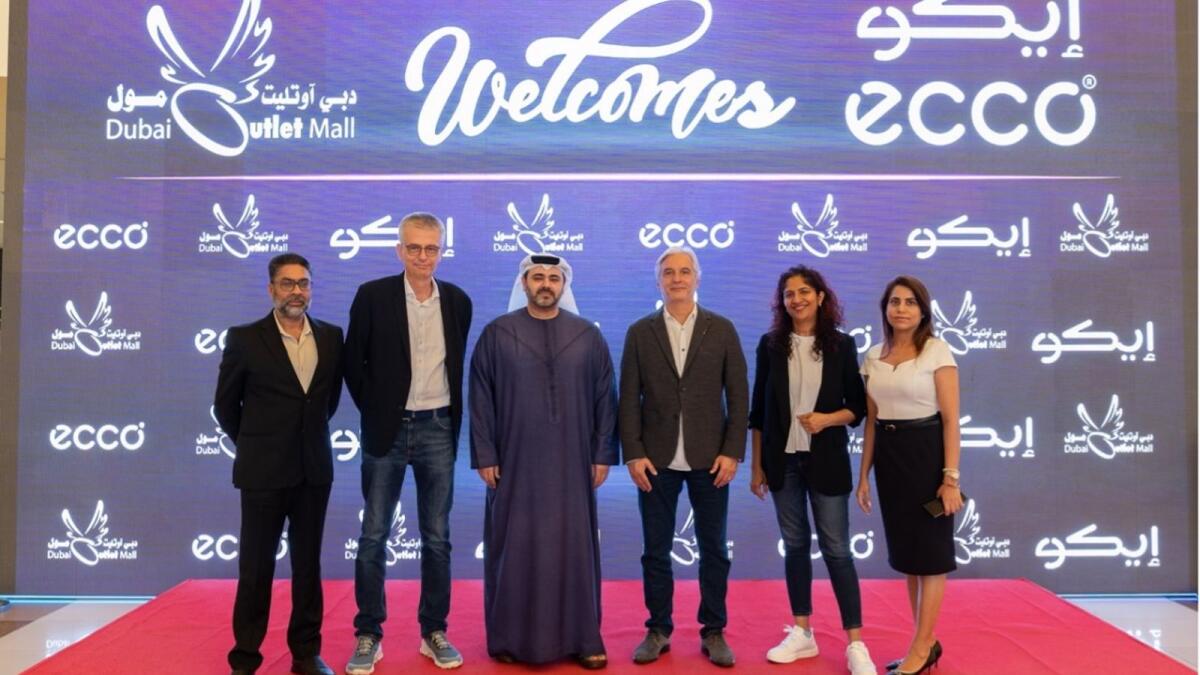 From left: Vishal Mahajan, director, Dubai Outlet Mall; Anthony Mills, retail support manager – ECCO ME and Africa; Mohammed Khammas, CEO, Al Ahli Holding Group; Deniz Necati Erda, general manager – ECCO ME and Africa; Ms Reshma Shetty, head of retail — ECCO ME and Africa; and Ms Ena Marwah, head of leasing, Dubai Outlet Mall. — Supplied photo