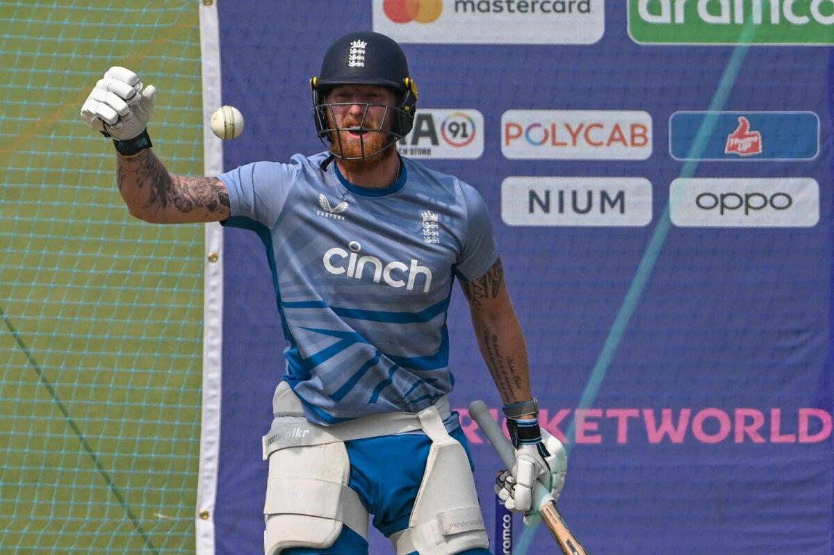 England's Ben Stokes during a training session in Pune. — AFP