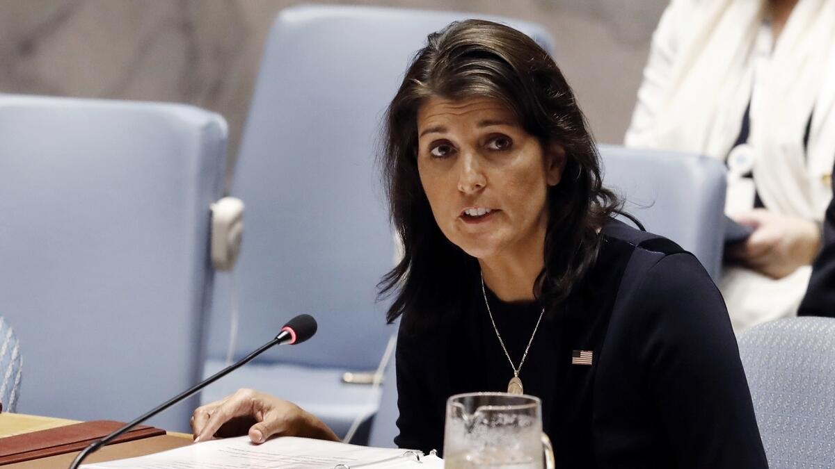Nikki Haley addresses the United Nations Security Council.- AP