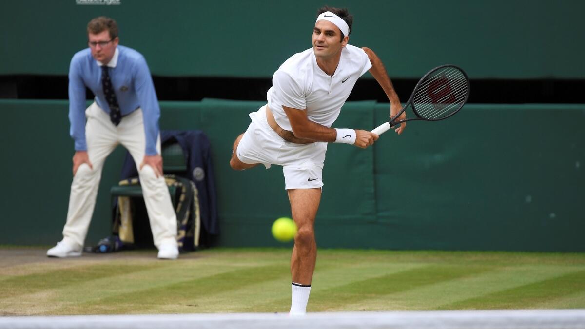 Roger Federer in action during the final against Marin Cilic   