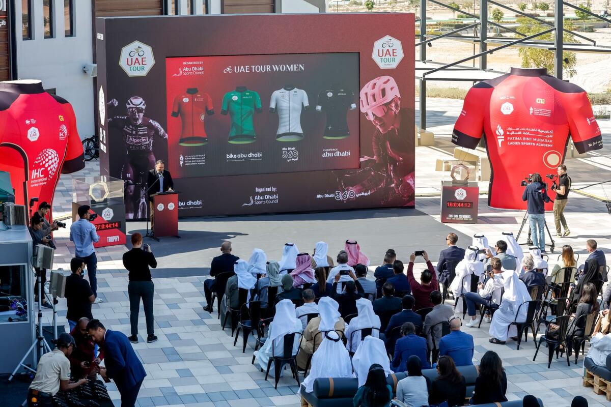 The unveiling of the Women's UAE Tour route and jerseys on Tuesday. — Supplied photo