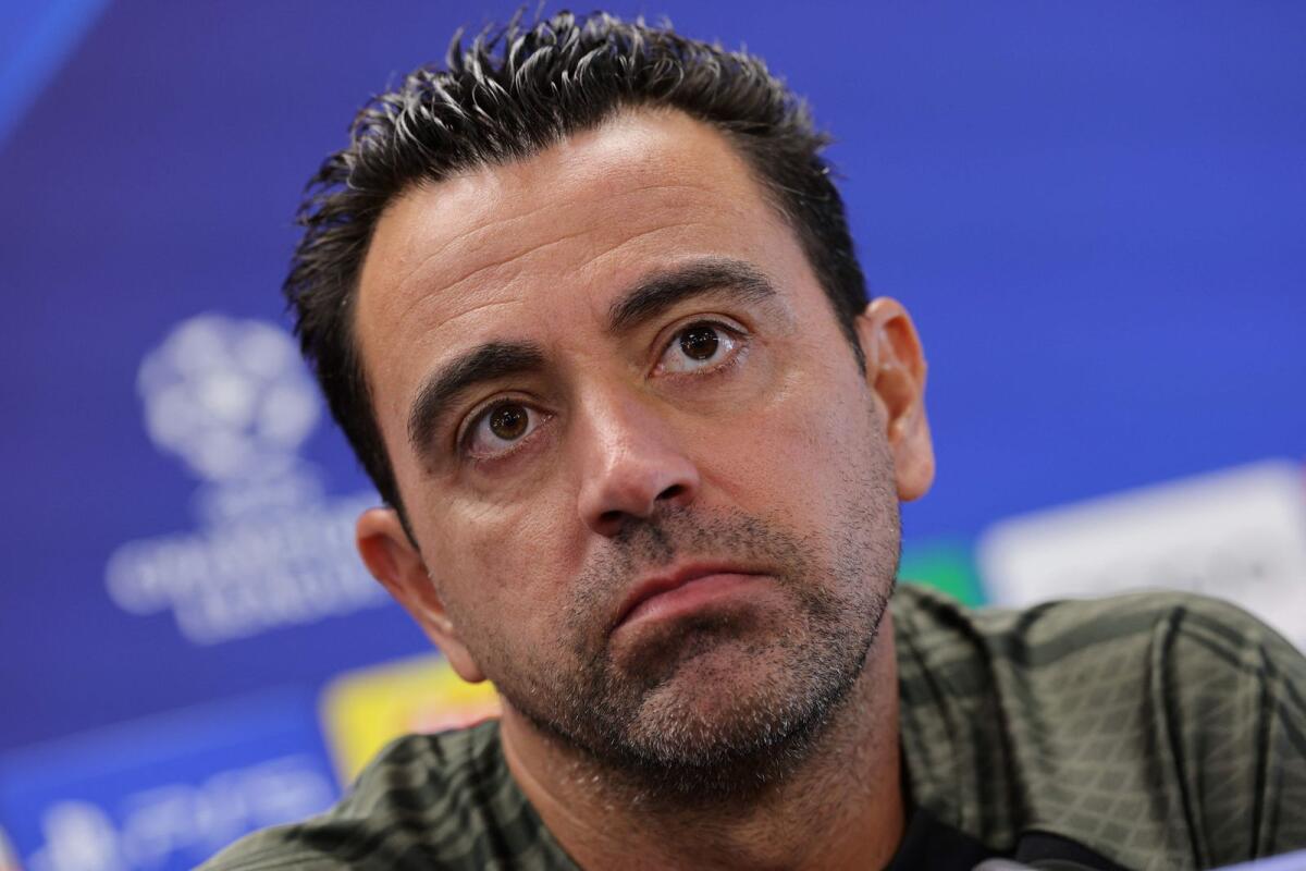 Barcelona coach Xavi at a press conference on Monday. — AFP