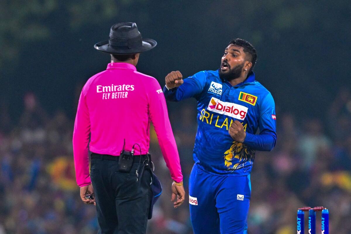 Sri Lanka's Wanindu Hasaranga celebrates after taking a wicket. — AFP