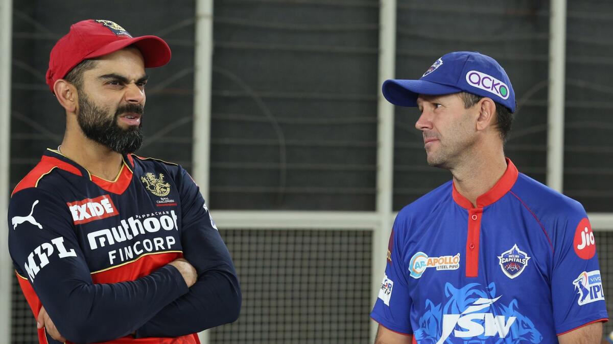 Royal Challengers Bangalore captain Virat Kohli with Delhi Capitals head coach Ricky Ponting after their IPL match in Ahmedabad. (BCCI)