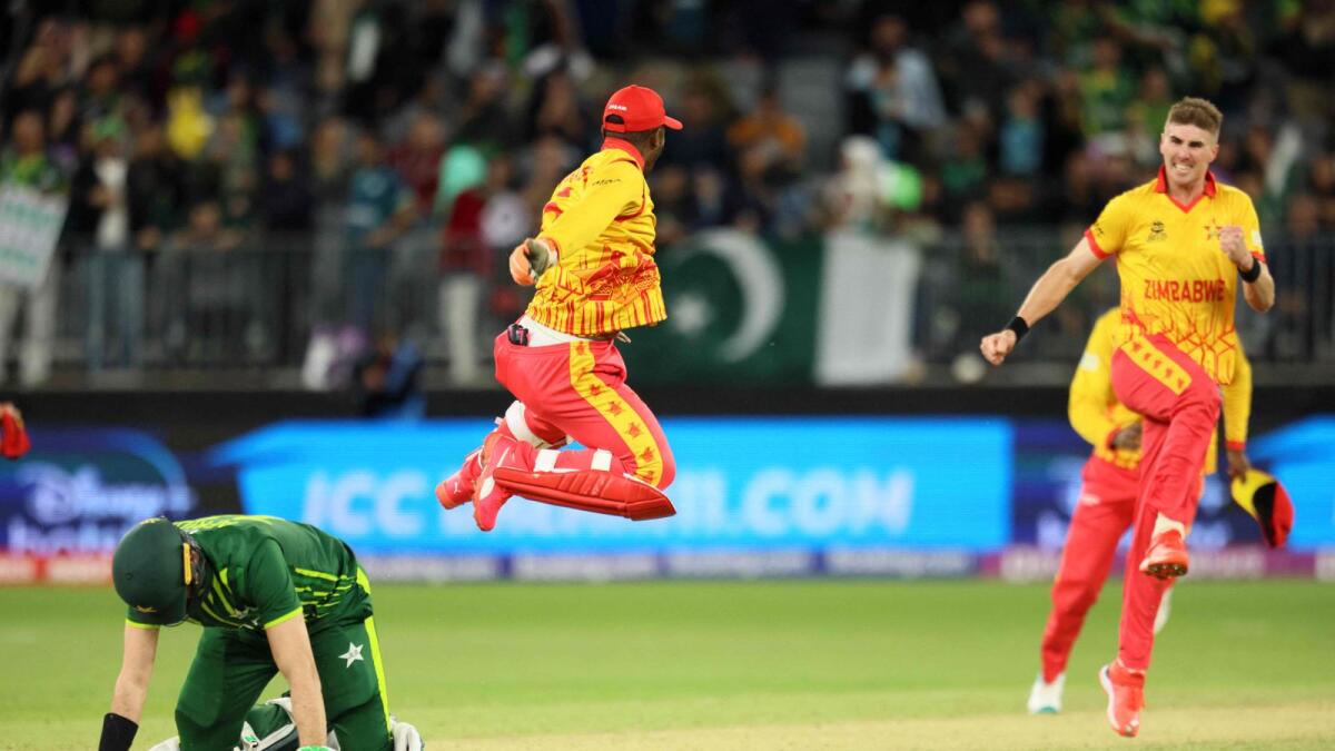 Zimbabwe celebrate their victory over Pakistan. — AFP