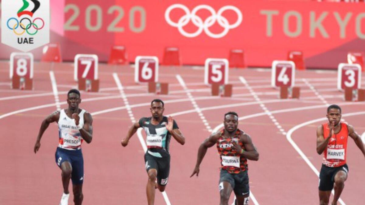 Mohammed Hassan Al Noubi (second left) competes in the 100-metre heats. — UAE National Olympic Committee Facebook page