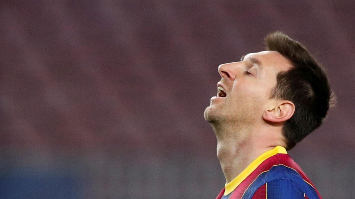 Barcelona's Lionel Messi reacts during a match. (Reuters)