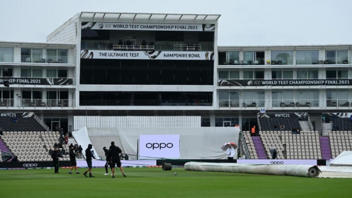 Rain delays play on the fifth day of the WTC final at the Ageas Bowl in Southampton. (ICC Twitter)