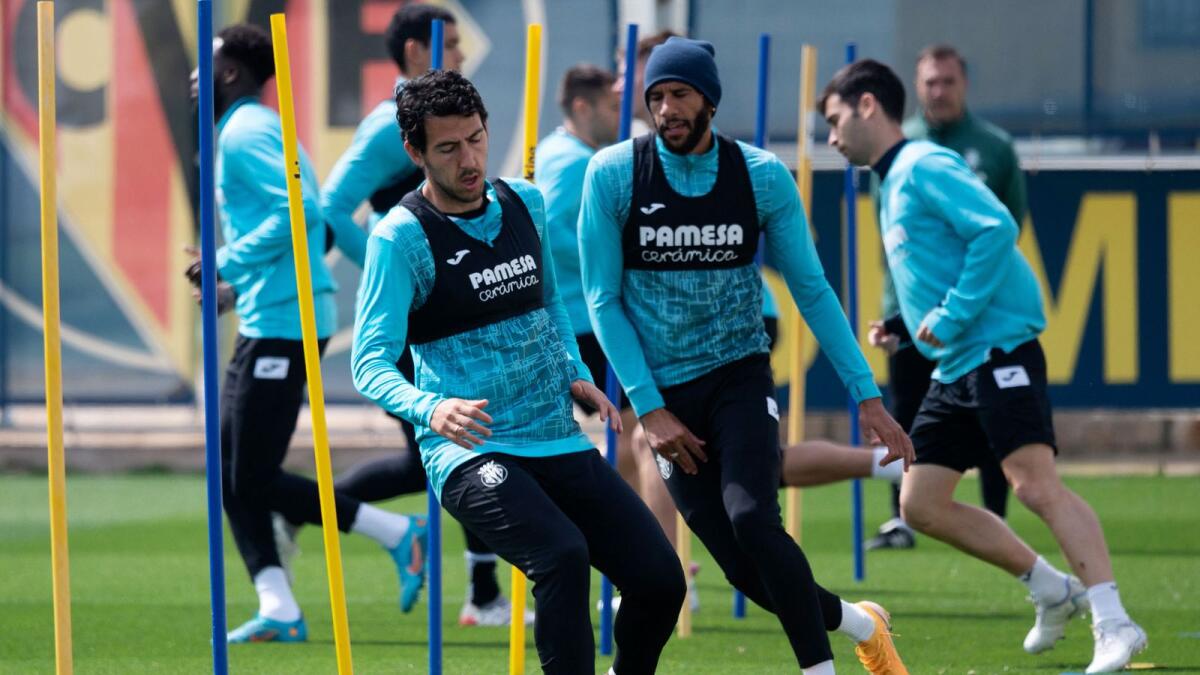 Villarreal players attend a training session on Monday. (AFP)