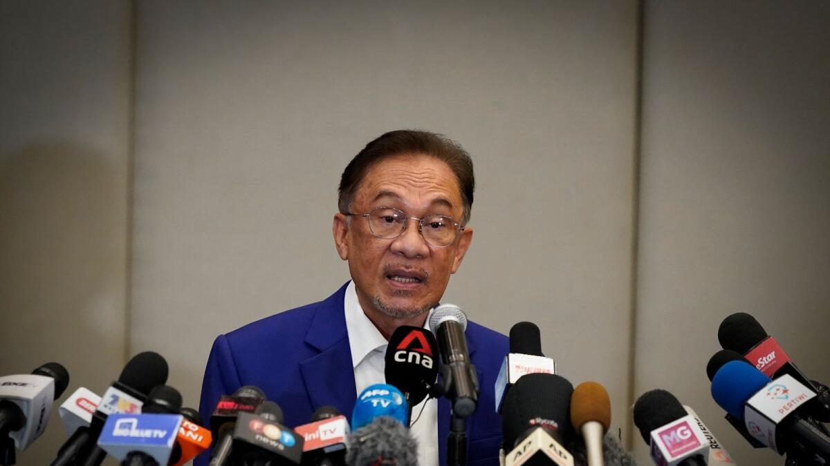 Malaysian opposition leader Anwar Ibrahim speaks during a press conference after meeting the King in Kuala Lumpur, Malaysia, on October 13, 2020.