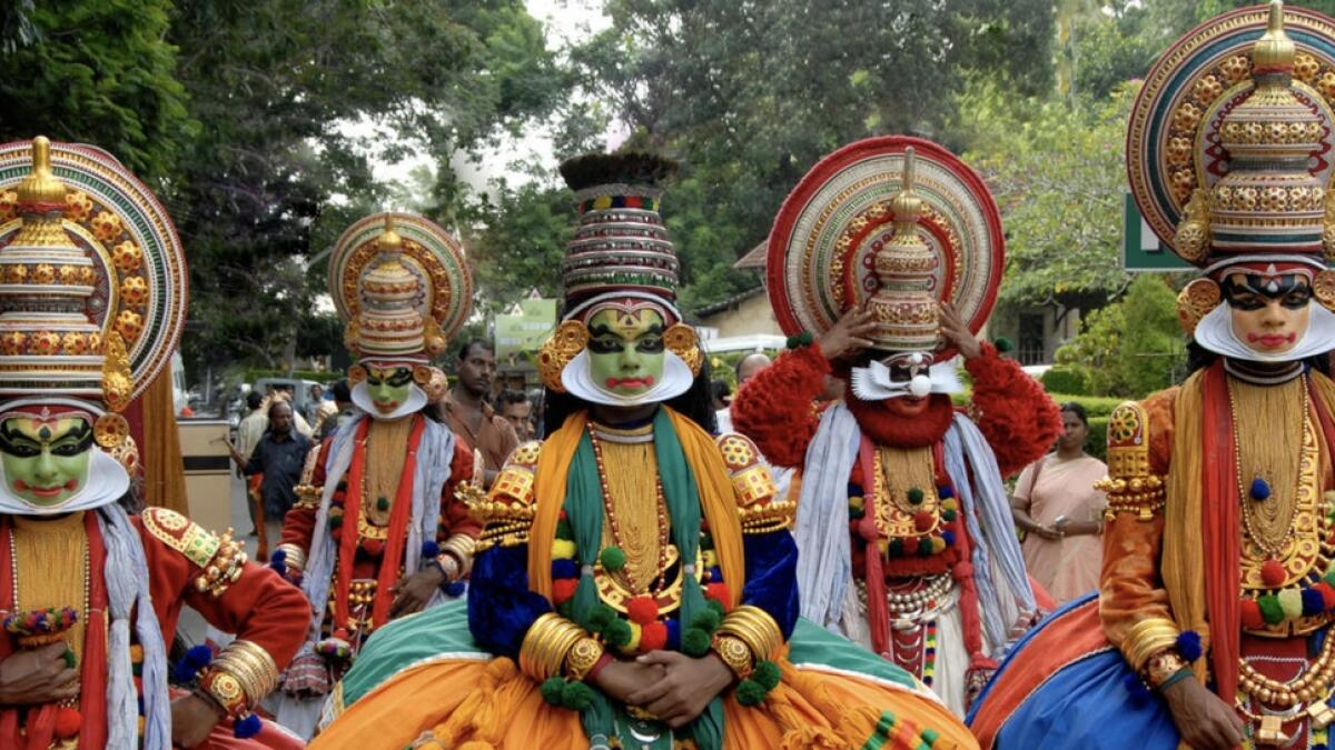 Kathakali, a masked dance, is a popular form of dance in Kerala, with performances happening in streets during the festival.