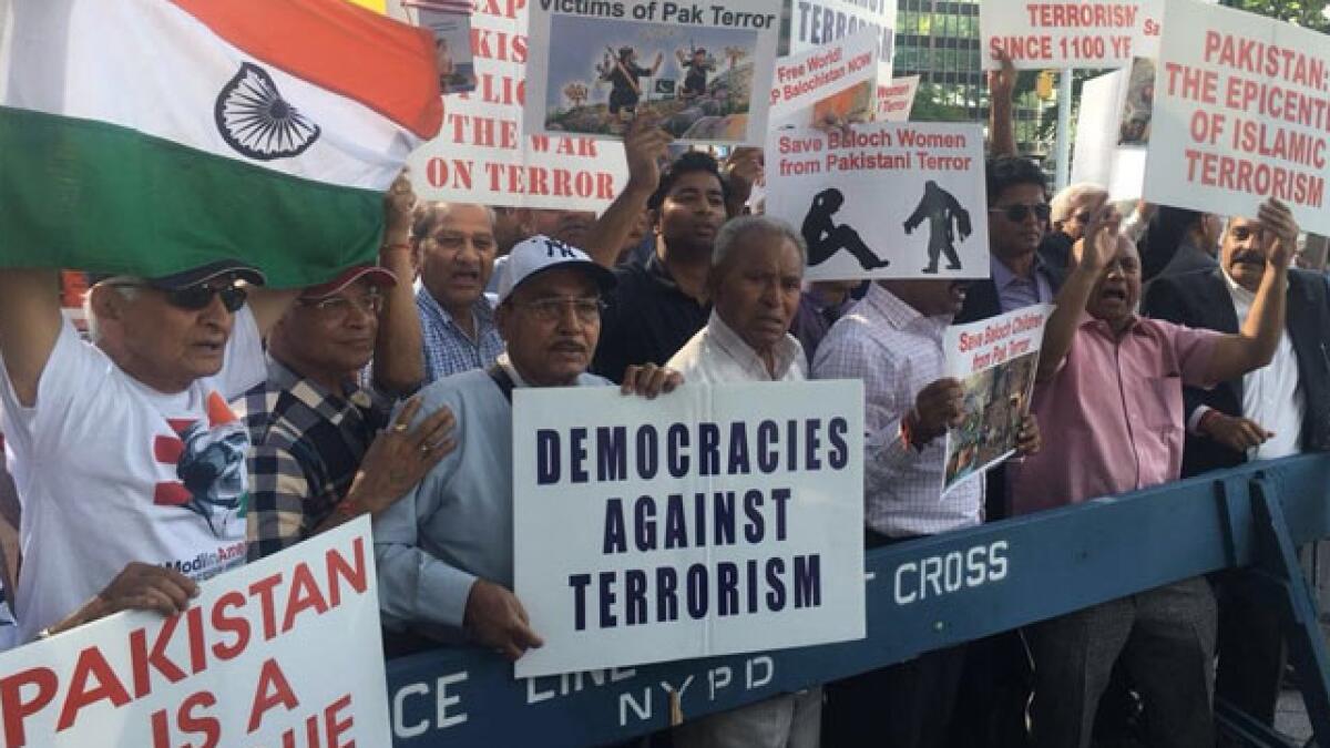 Balochis, Indians protest outside UN against Pakistan 