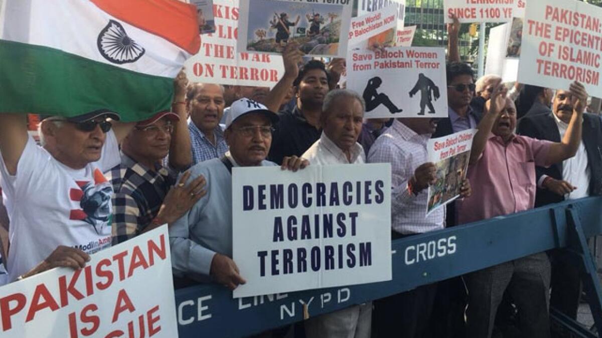 Balochis, Indians protest outside UN against Pakistan 