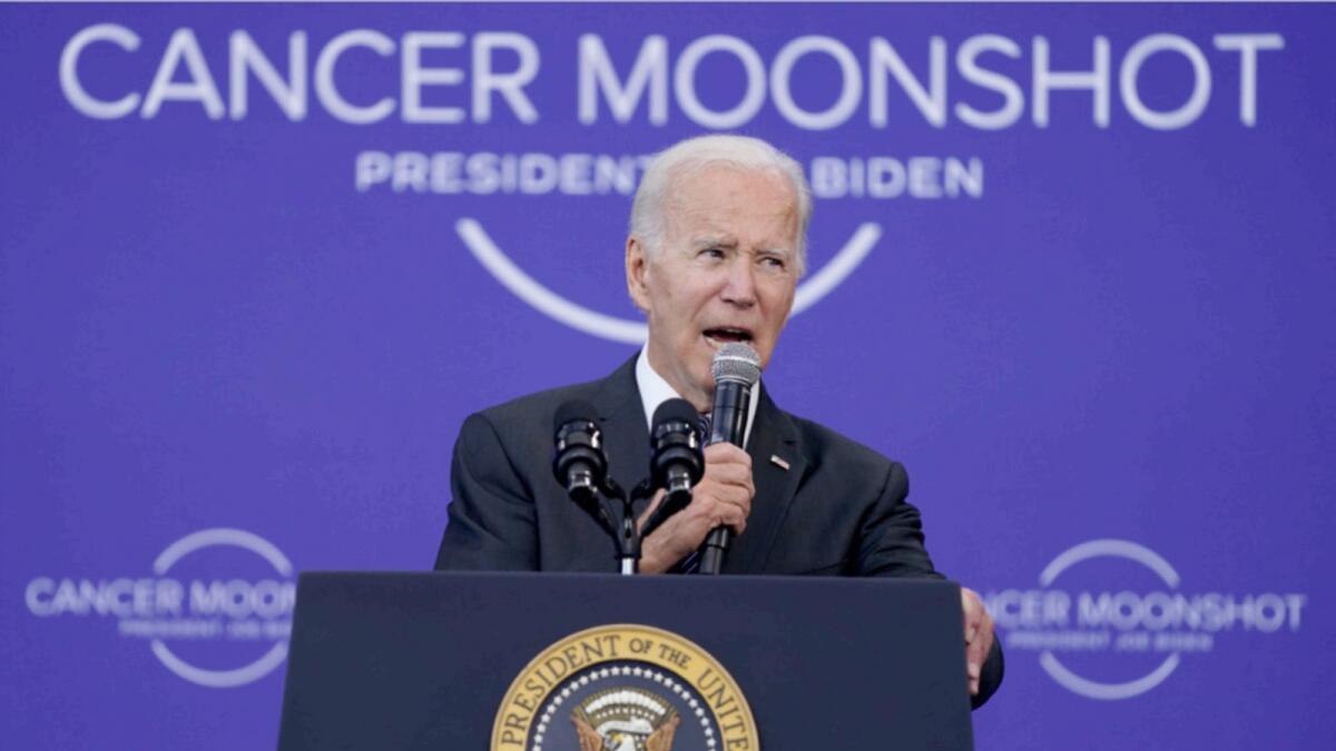 President Joe Biden speaks on the cancer moonshot initiative at the John F. Kennedy Library and Museum. — AP