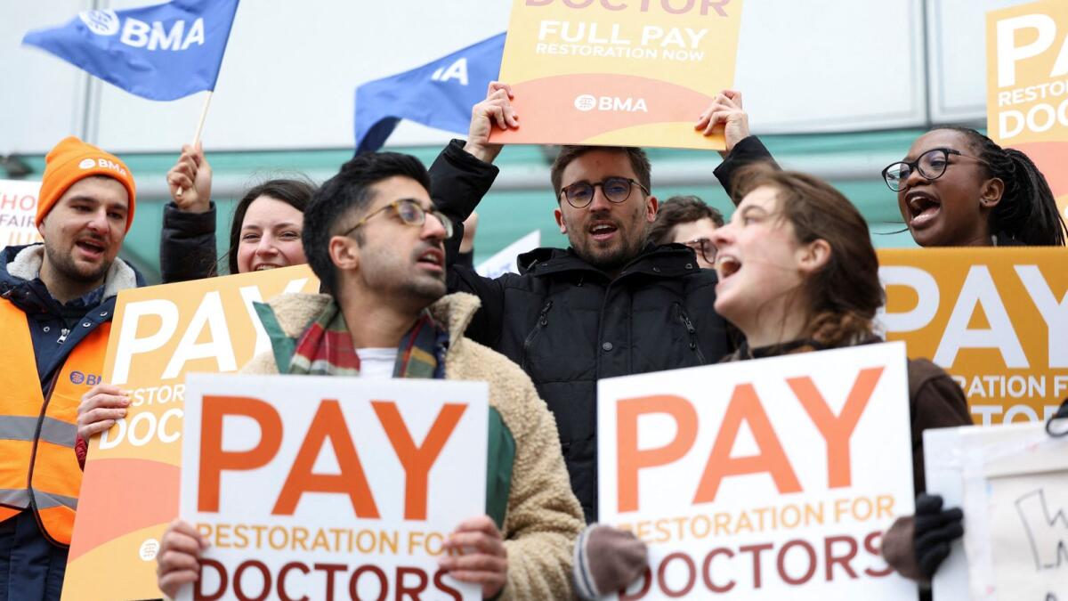 Junior doctors during a protest over in London. — Reuters