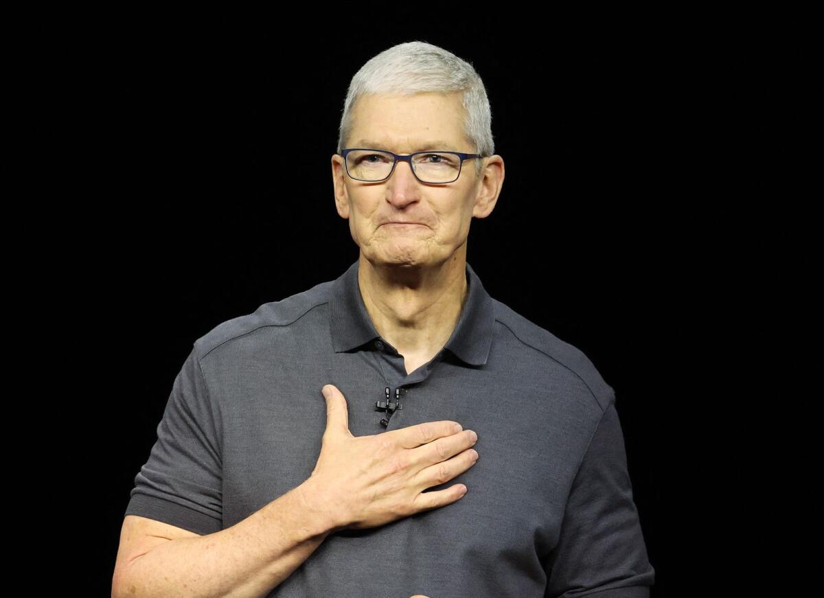 Apple CEO Tim Cook delivers remarks during an Apple special event on September 12, 2023 in Cupertino, California. Photo: AFP