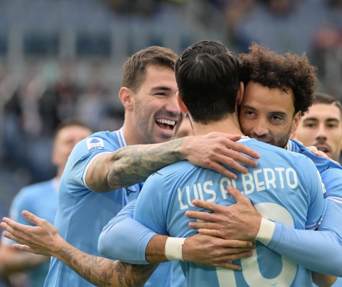 Lazio players celebrate a goal. — Serie A Twitter