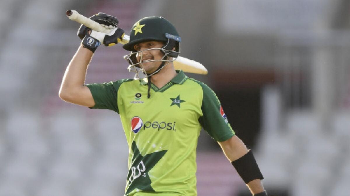 Pakistan's Haider Ali celebrates his half-century against England. (AFP)