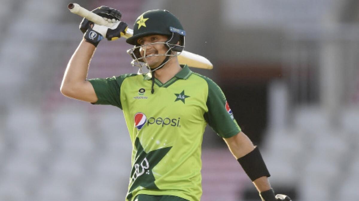 Pakistan's Haider Ali celebrates his half-century against England. (AFP)