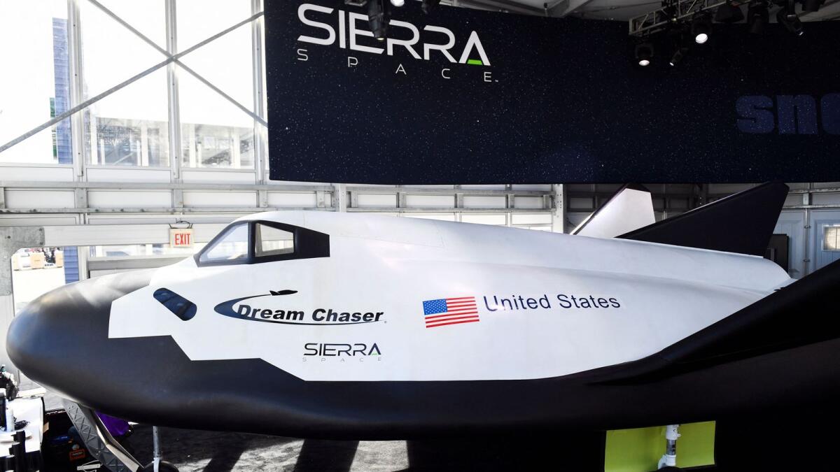 A full sized crew model of the Sierra Space Dream Chaser space plane is displayed ahead of the Consumer Electronics Show (CES) in Las Vegas, Nevada on January 4, 2022. -- AFP