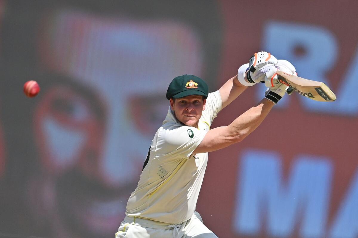 Australian star batsman captain Steve Smith plays a shot during the first day of the fourth Test. — AFP