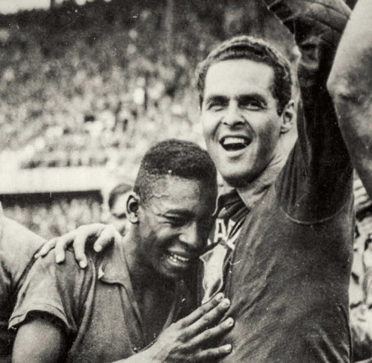 Pele (left) cries after Brazil won the 1958 World Cup final against Sweden. — Twitter