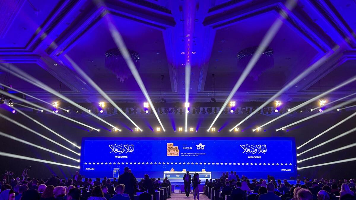 A general view shows the opening of the 78th global airline industry body International Air Transport Association (Iata) annual meeting in Doha on June 20, 2022. — Reuters