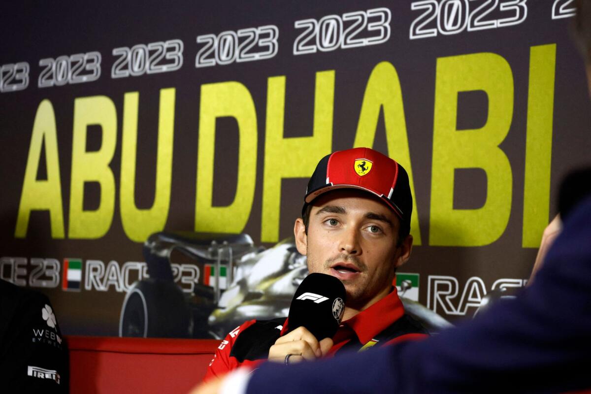 Ferrari's Charles Leclerc during a press conference in Abu Dhabi on Thursday. — Reuters