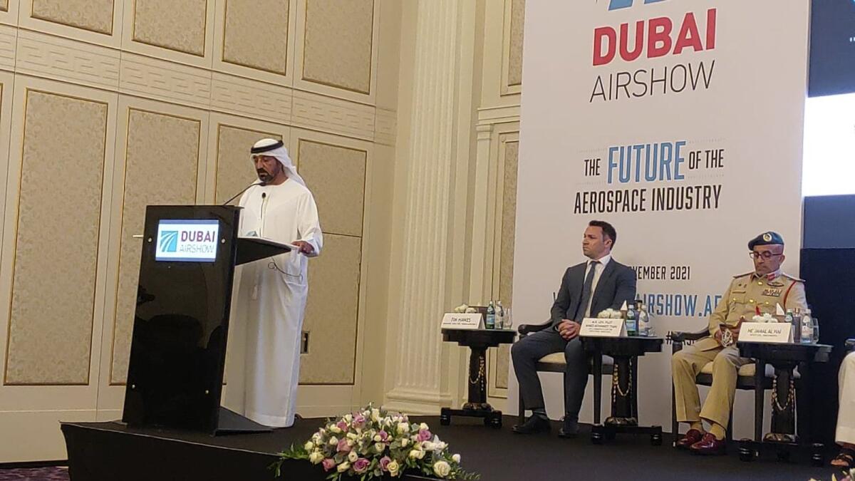 Sheikh Ahmed bin Saeed Al Maktoum, President of the Dubai Civil Aviation Authority (DCAA), Chairman of Dubai Airports and Chairman and CEO of Emirates Group, addressing a Press conference in Dubai on Monday.