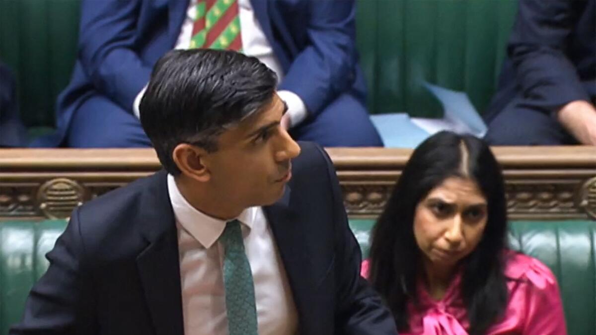 Britain's Prime Minister Rishi Sunak addressing the MPs on illegal immigration at the House of Commons in London on Tuesday. — AFP