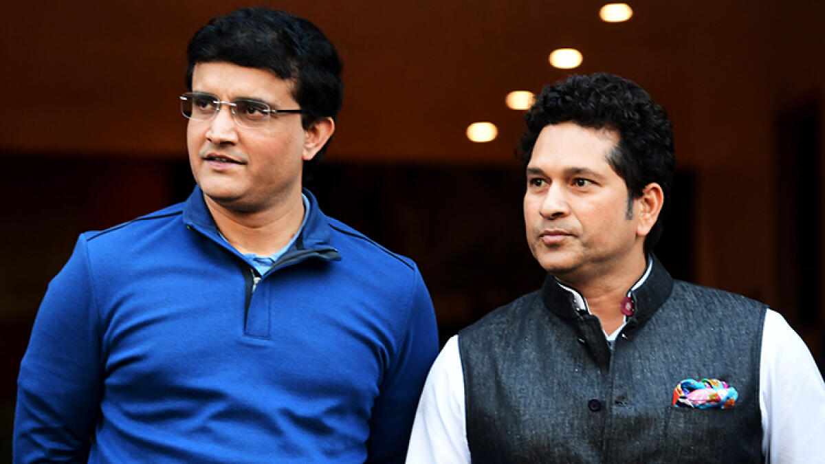 Sachin Tendulkar and Sourav Ganguly (right) stitched together 176 ODI partnerships. -- AFP file