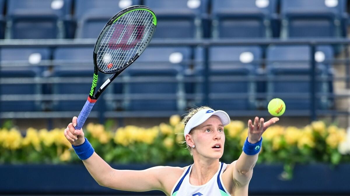Alison Riske serves to Ons Jabeur during a match of the Dubai Duty Free Tennis Championship on February 17, 2020. (Photo by M. Sajjad/ KT)