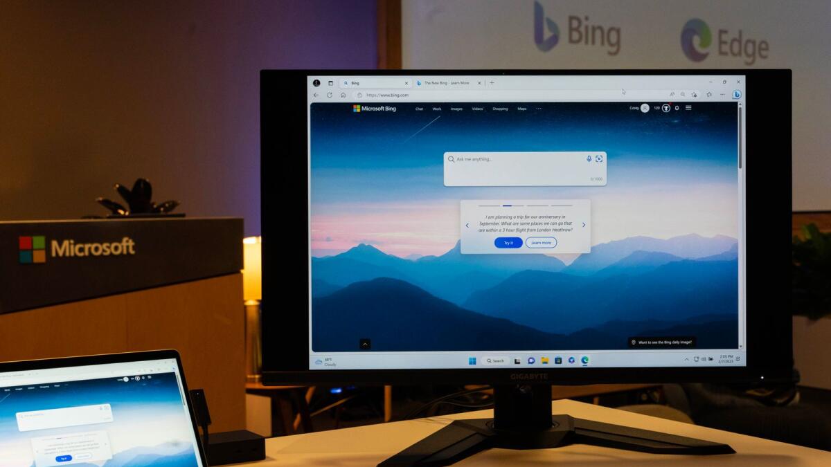 A demo of Microsoft’s new Bing search engine using artificial intelligence, at the company’s campus in Redmond, Wash. on Feb. 7, 2023. In its current form, the AI that has been built into Bing is not ready for human contact. Or maybe we humans are not ready for it, Kevin Roose writes.  (Ruth Fremson/The New York Times)