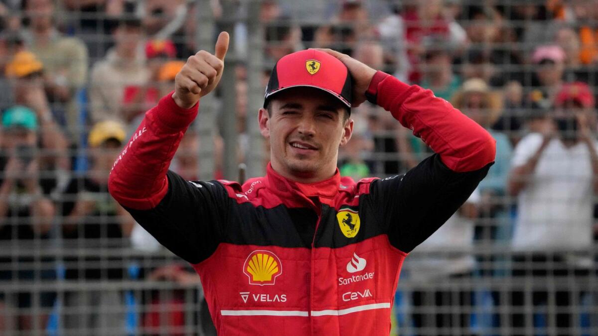 Ferrari's Charles Leclerc after taking pole position during qualifying for the Australian Grand Prix in Melbourne on Saturday. — AFP