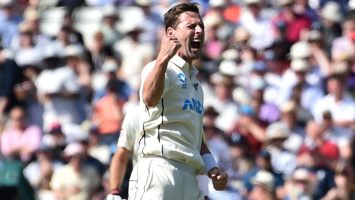 New Zealand's Matt Henry celebrates the dismissal of England's Zak Crawley. (AP)