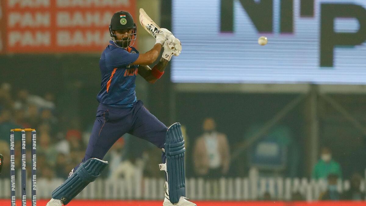 India’s KL Rahul plays a shot en route to his half-century against New Zealand in the second T20 in Ranchi on Friday. — BCCI