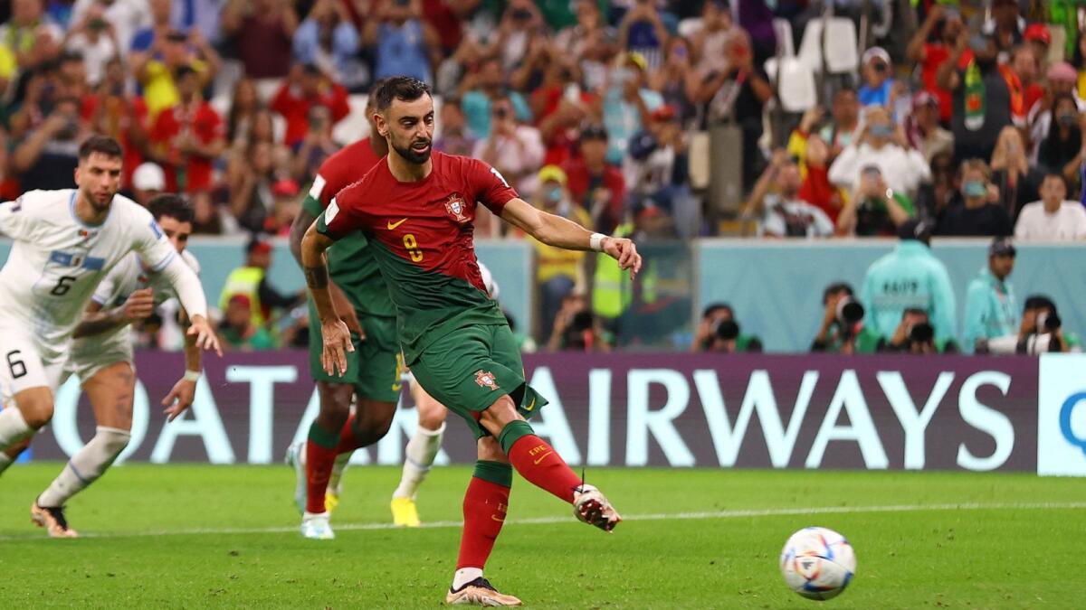 Portugal's Bruno Fernandes scores their second goal from the penalty spot. — Reuters
