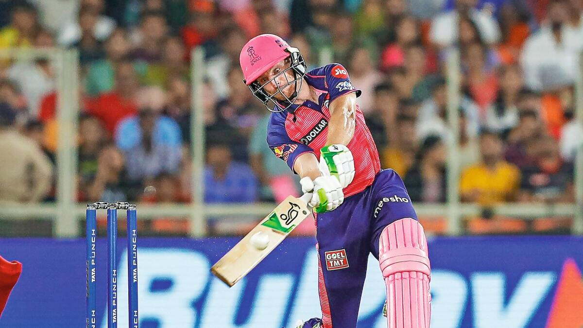 Jos Buttler of Rajasthan Royals plays a shot against Royal Challengers Bangalore in Ahmedabad on Friday. — BCCI