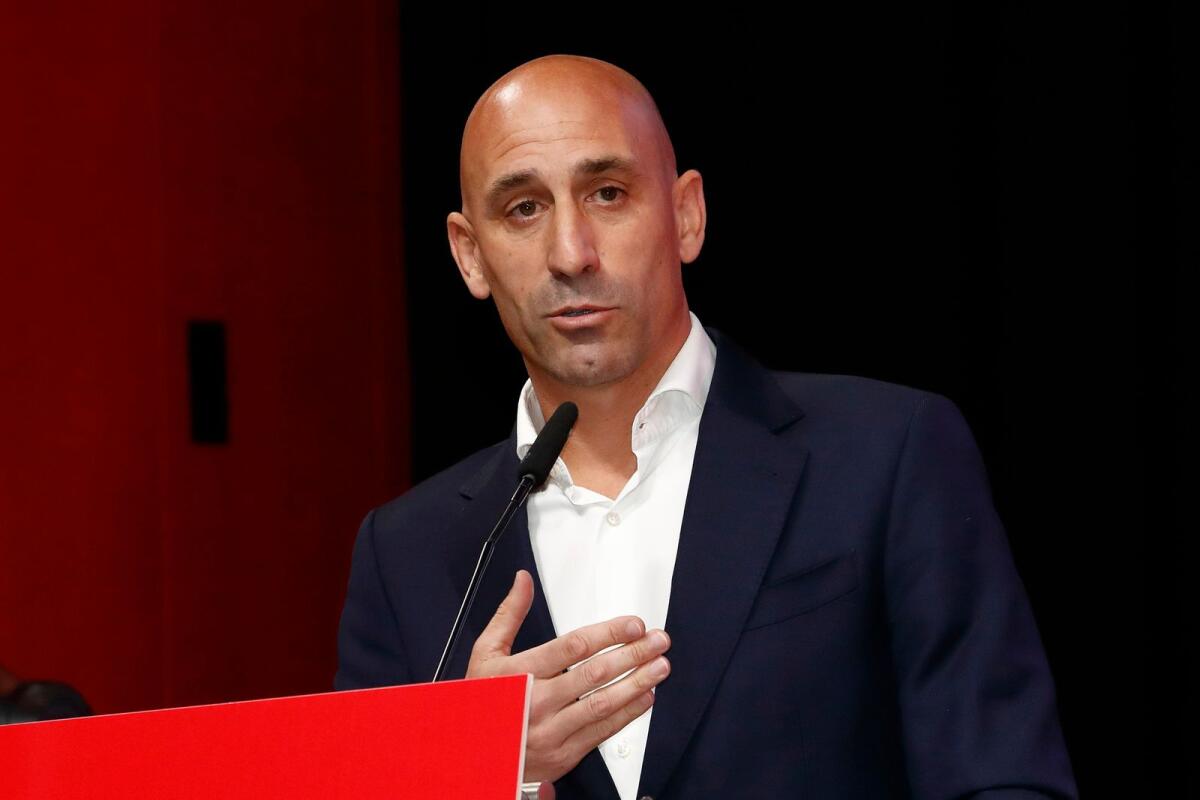 Luis Rubiales during an emergency general assembly meeting. — AP