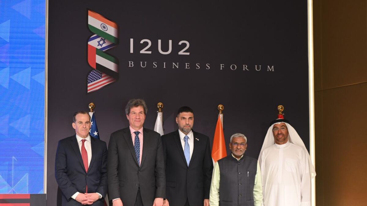 Officials at the I2U2 forum in Abu Dhabi on Wednesday. - WAM