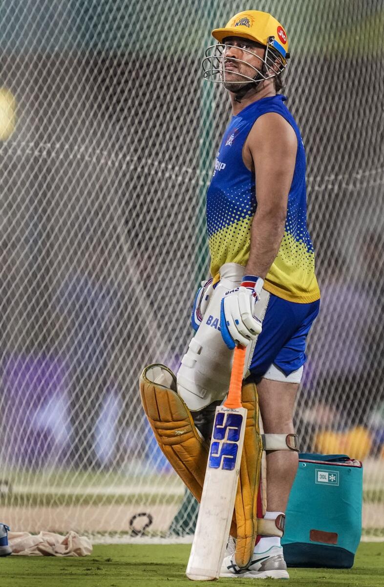 Chennai Super Kings skipper MS Dhoni during a practice session. — PTI