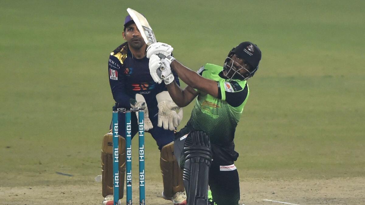 Lahore Qalandars' Fakhar Zaman plays a shot during the match against Quetta Gladiators. (AFP)