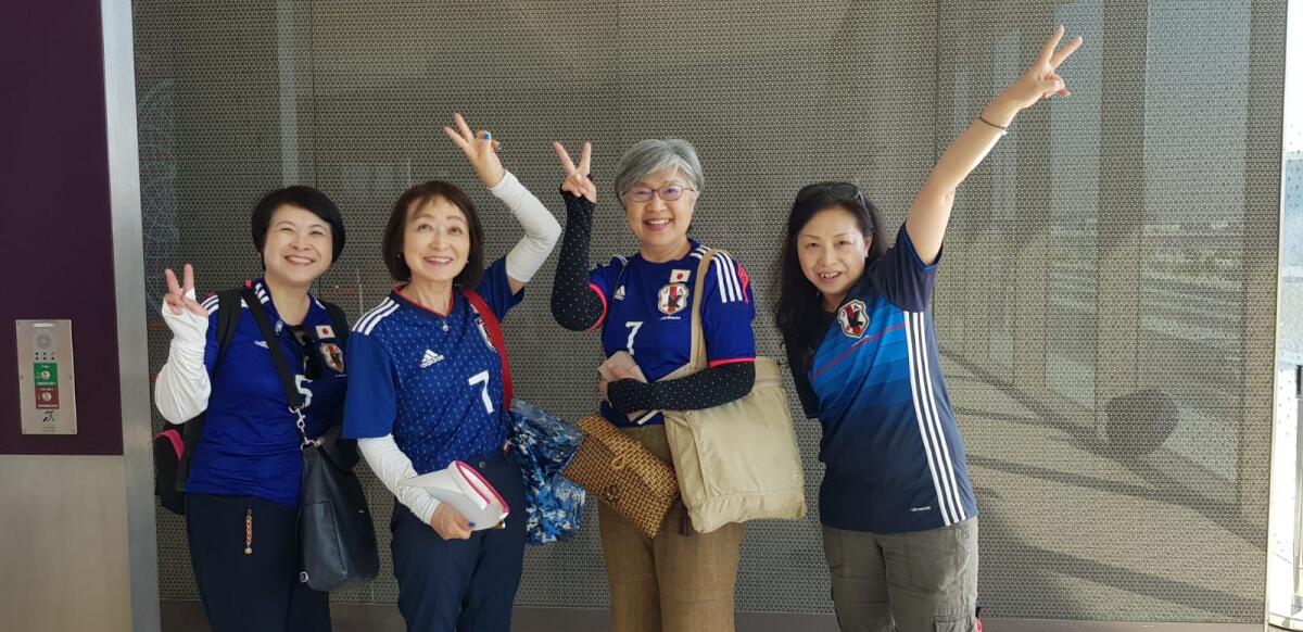 (From right) Japanese fans Yuki, Hiroko, Yuko and Kiyoko in Qatar. KT photo by Rituraj Borkakoty
