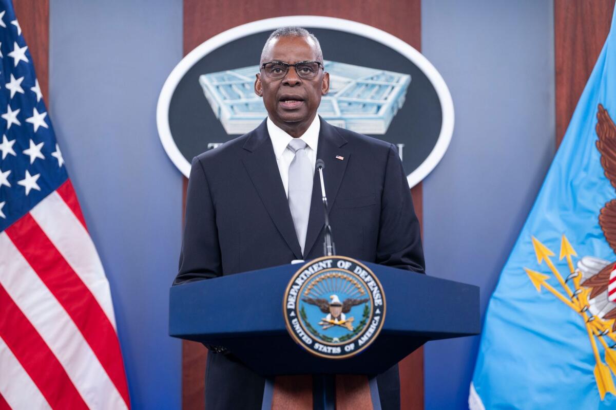 Defense Secretary Lloyd Austin speaks during a Pentagon press briefing at the Pentagon on Thursday. — AP
